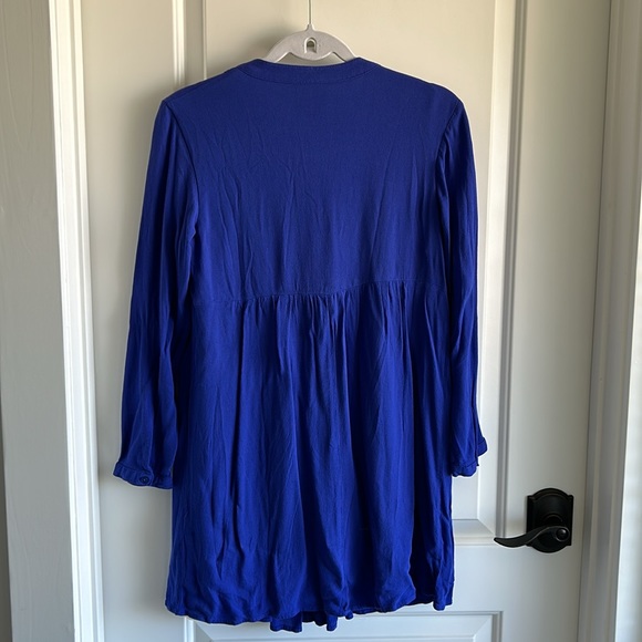 Old Navy Blue Pintuck Babydoll Swing Dress Boho Long Sleeve Size S - Picture 6 of 10